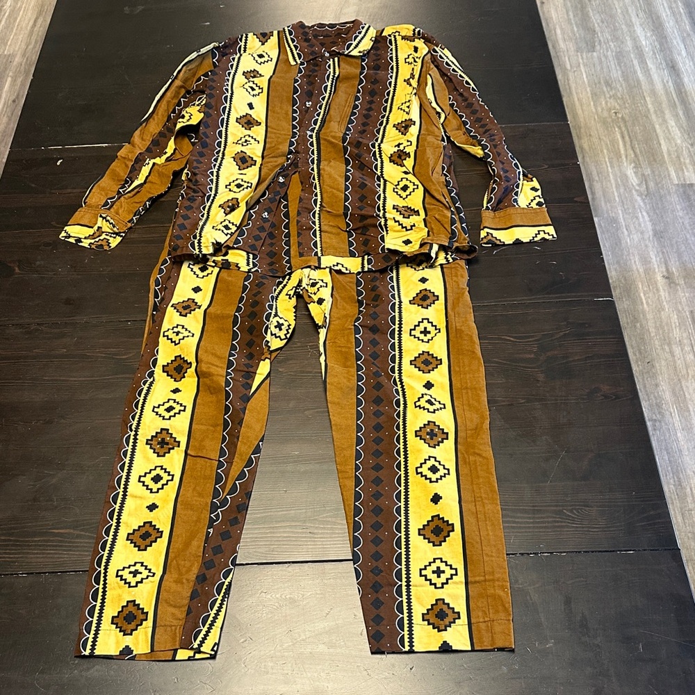 Men's Yellow & Brown Tribal Stripe Pajama Set
